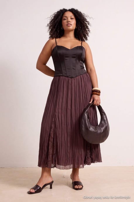 Trendyol Curve Dam Brun Enfärgad Maxi Plus size Kjolar - Image 6