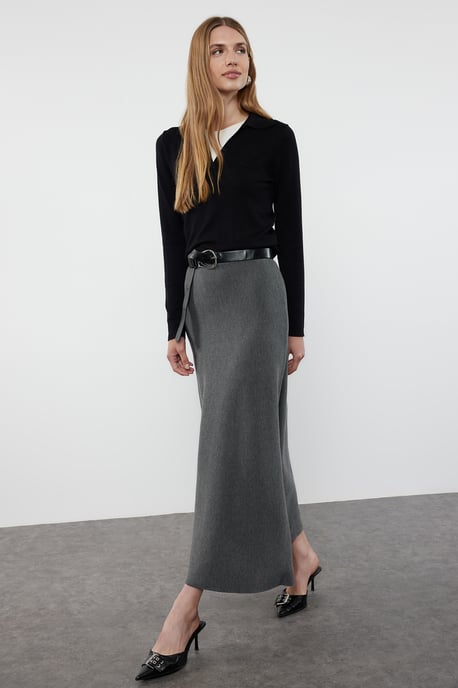 TRENDYOLMİLLA Dames Grijs Effen Maxi Basic A-lijn Rokken - Image 6