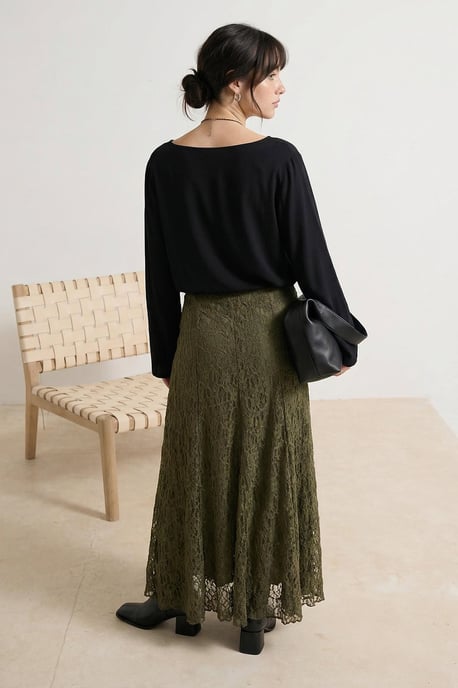 Trendyol Modest Dames Kaki Effen Maxi Modest Rokken - Image 2
