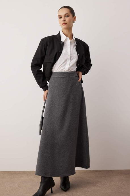 Trendyol Modest Dames Grijs Effen Maxi A-lijn Modest Rokken - Image 1