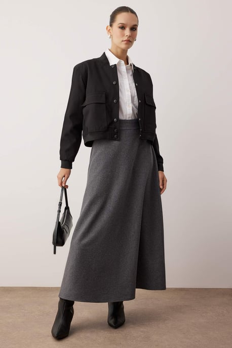 Trendyol Modest Dames Grijs Effen Maxi A-lijn Modest Rokken - Image 4