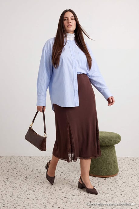 Trendyol Curve Dam Brun Enfärgad Maxi Plus size Kjolar - Image 1