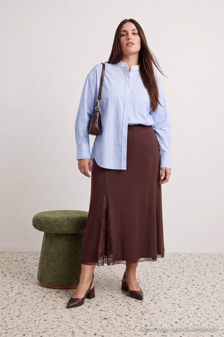 Trendyol Curve Dam Brun Enfärgad Maxi Plus size Kjolar - Image 3