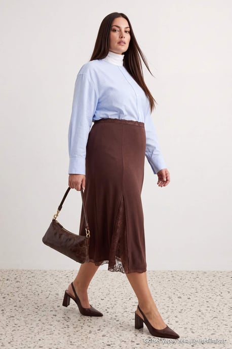 Trendyol Curve Dam Brun Enfärgad Maxi Plus size Kjolar - Image 6