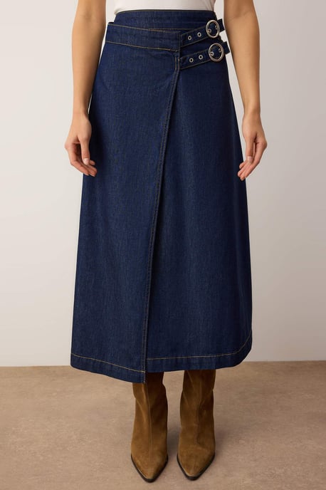 TRENDYOLMİLLA Dames Blauw Effen Maxi Ruchezoom Overslag Rokken - Image 2