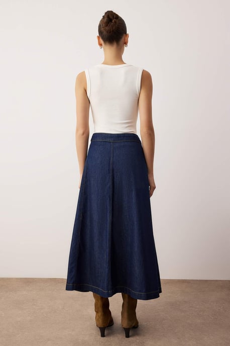 TRENDYOLMİLLA Dames Blauw Effen Maxi Ruchezoom Overslag Rokken - Image 3