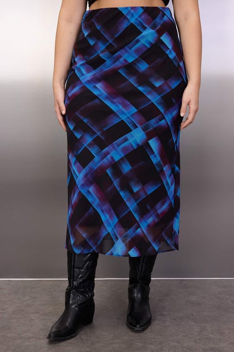Trendyol Curve Dam Flerfärgad Rutig Maxi Plus size Kjolar - Image 2