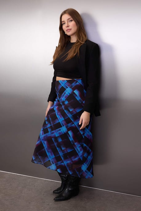 Trendyol Curve Dam Flerfärgad Rutig Maxi Plus size Kjolar - Image 6