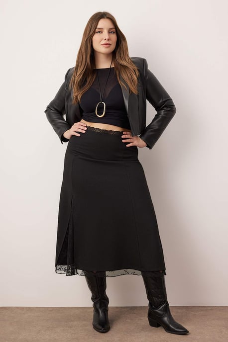 Trendyol Curve Dam Svart Enfärgad Maxi Plus size Kjolar - Image 3