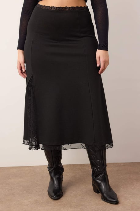 Trendyol Curve Dam Svart Enfärgad Maxi Plus size Kjolar - Image 5