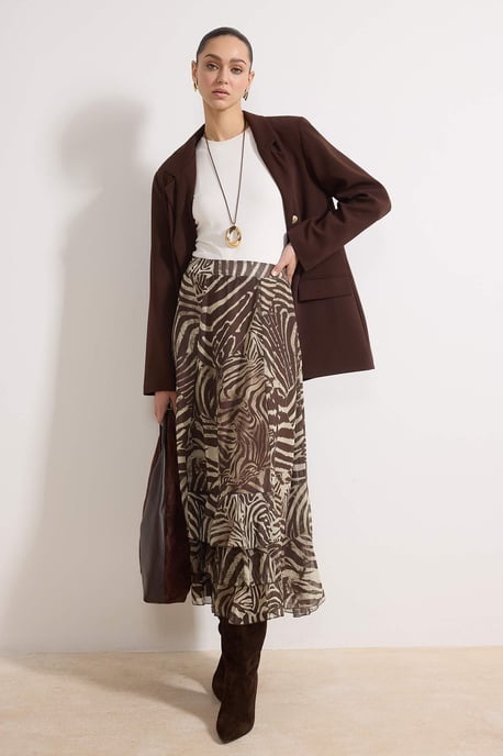 Trendyol Modest Dames Bruin Dierenprint Maxi Uitlopend rok A-lijn Modest Rokken - Image 1