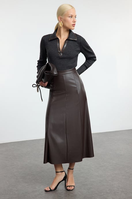 TRENDYOLMİLLA Dames Bruin Effen Maxi A-lijn A-lijn Rokken - Image 1
