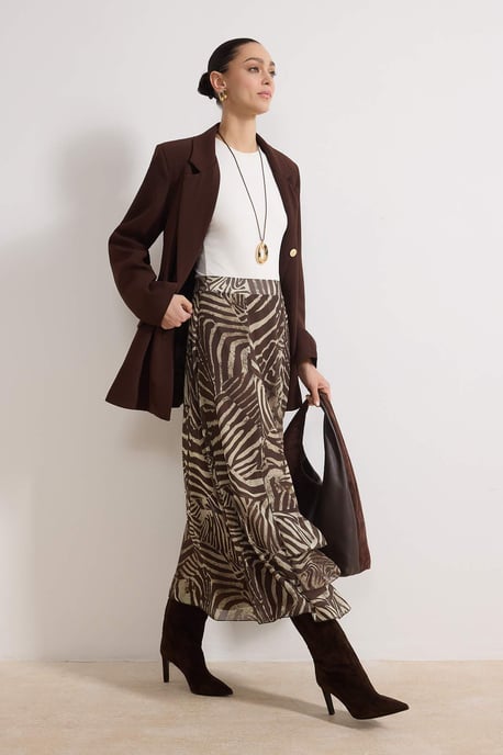 Trendyol Modest Dames Bruin Dierenprint Maxi Uitlopend rok A-lijn Modest Rokken - Image 4