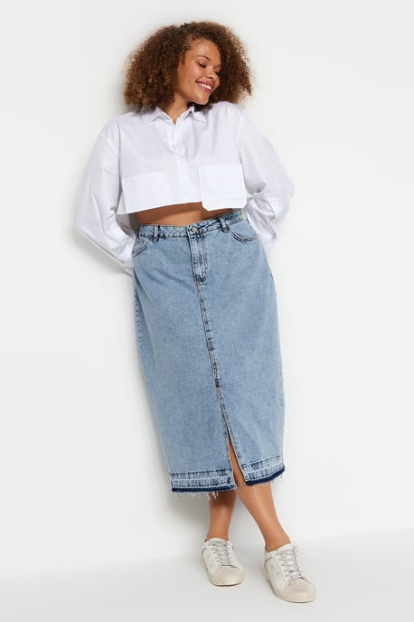 Trendyol Curve Dam Blå Enfärgad Maxi A-linje A-linje Plus size Kjolar - Image 1