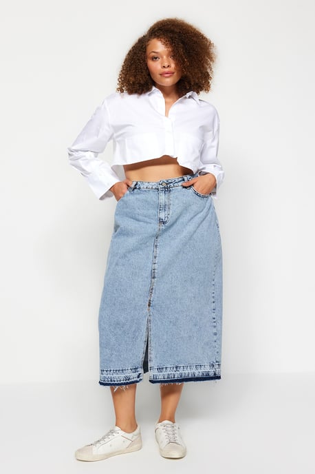 Trendyol Curve Dam Blå Enfärgad Maxi A-linje A-linje Plus size Kjolar - Image 2