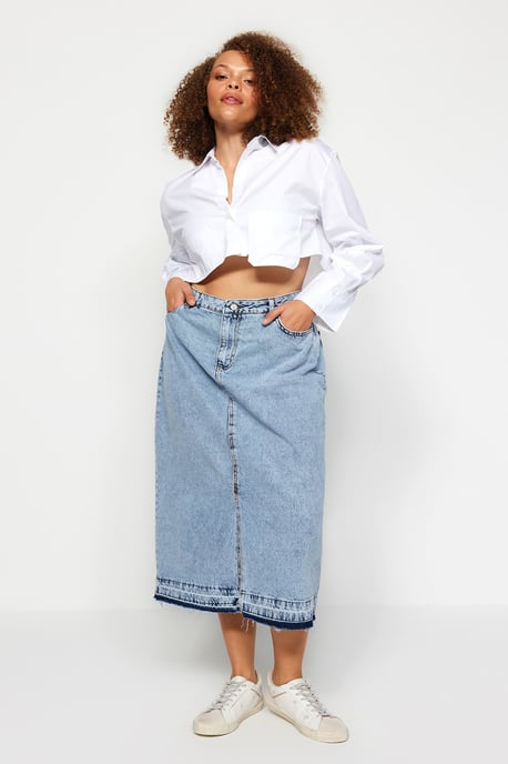 Trendyol Curve Dam Blå Enfärgad Maxi A-linje A-linje Plus size Kjolar - Image 6