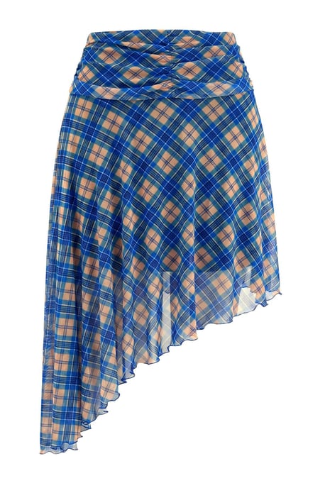 Trendyol Curve Dam Blå Rutig Maxi Asymmetrisk Stora storlekar Kjolar - Image 2
