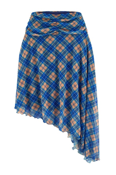 Trendyol Curve Dam Blå Rutig Maxi Asymmetrisk Stora storlekar Kjolar - Image 5
