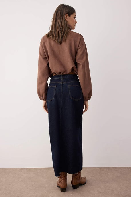 TRENDYOLMİLLA Dames Blauw Effen Maxi Kokerrok- rok Kokerrok- rok Rokken - Image 3