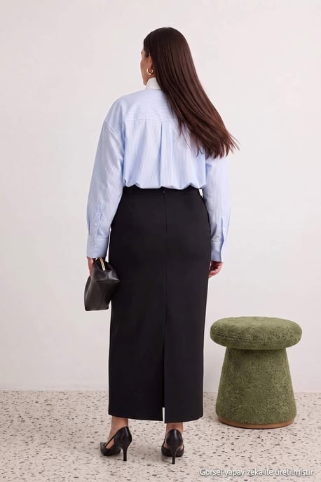 Trendyol Curve Dam Svart Enfärgad Maxi Plus size Kjolar - Image 2