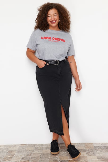 Trendyol Curve Dam Svart Enfärgad Maxi A-linje A-linje Plus size Kjolar - Image 4