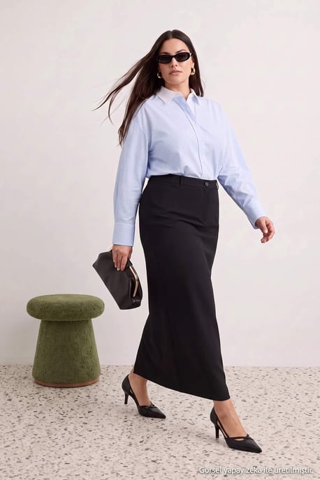 Trendyol Curve Dam Svart Enfärgad Maxi Plus size Kjolar - Image 6