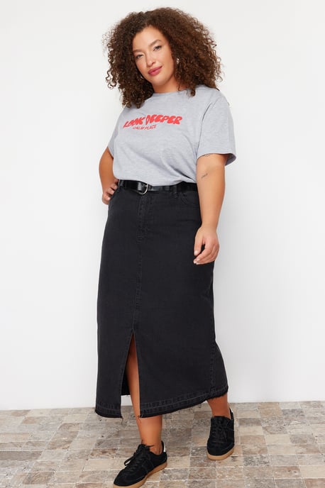 Trendyol Curve Dam Svart Enfärgad Maxi A-linje A-linje Plus size Kjolar - Image 5