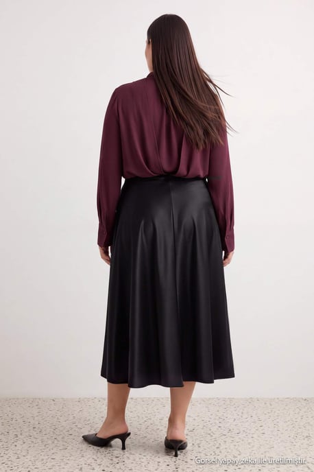 Trendyol Curve Dames Zwart Effen Maxi Grote maten Rokken - Image 2