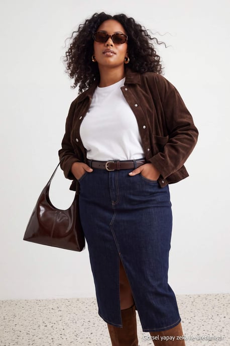Trendyol Curve Dam Mörkblå Enfärgad Maxi Penn kjol Plus size Kjolar - Image 2