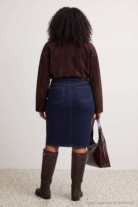Trendyol Curve Dam Mörkblå Enfärgad Maxi Penn kjol Plus size Kjolar - Image 3