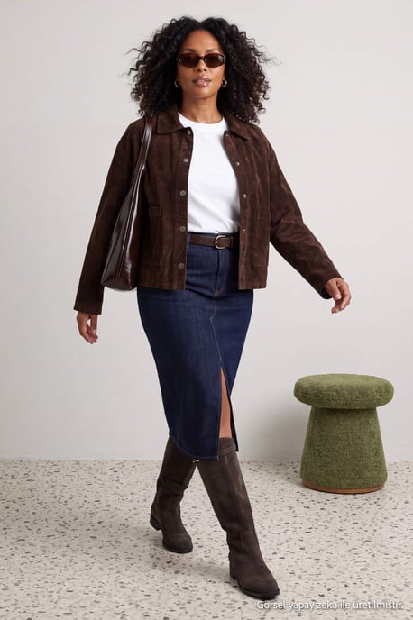 Trendyol Curve Dam Mörkblå Enfärgad Maxi Penn kjol Plus size Kjolar - Image 6