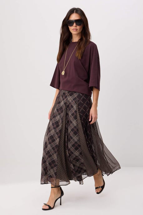 Trendyol Modest Dames Bruin Geruit Maxi A-lijn Modest Rokken - Image 1