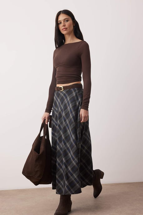 TRENDYOLMİLLA Dames Zwart Geruit Maxi Skater Rokken - Image 1