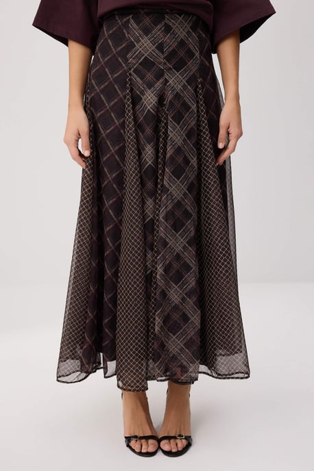 Trendyol Modest Dames Bruin Geruit Maxi A-lijn Modest Rokken - Image 2