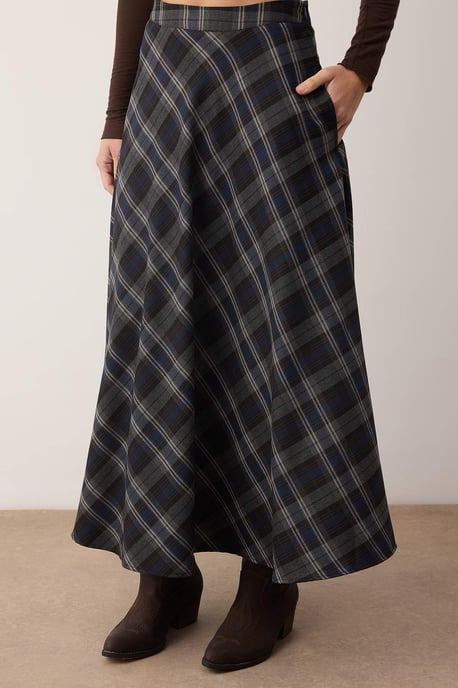TRENDYOLMİLLA Dames Zwart Geruit Maxi Skater Rokken - Image 2