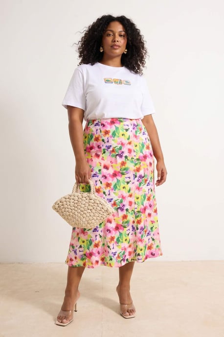 Trendyol Curve Dam Flerfärgad Blommig Maxi Plus size Kjolar - Image 6
