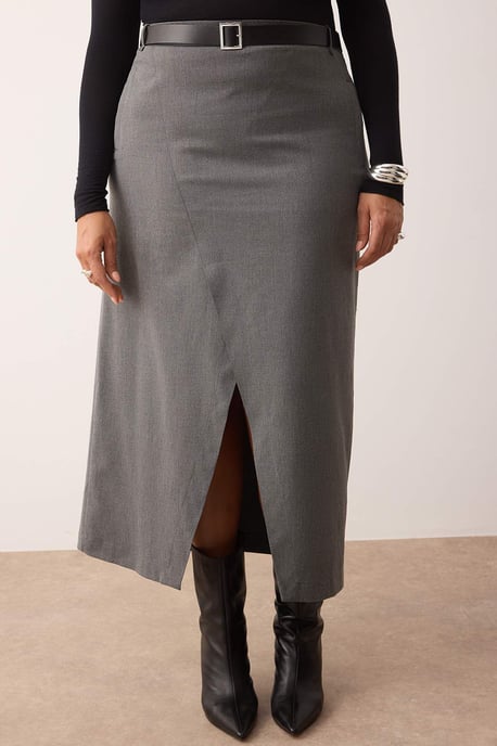 Trendyol Curve Dam Grå Enfärgad Maxi Plus size Kjolar - Image 2