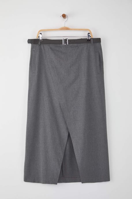 Trendyol Curve Dam Grå Enfärgad Maxi Plus size Kjolar - Image 4