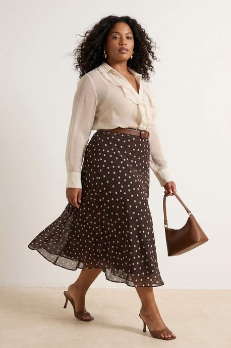 Trendyol Curve Dam Brun Prickig Maxi Sjöjungfru Plus size Kjolar - Image 1