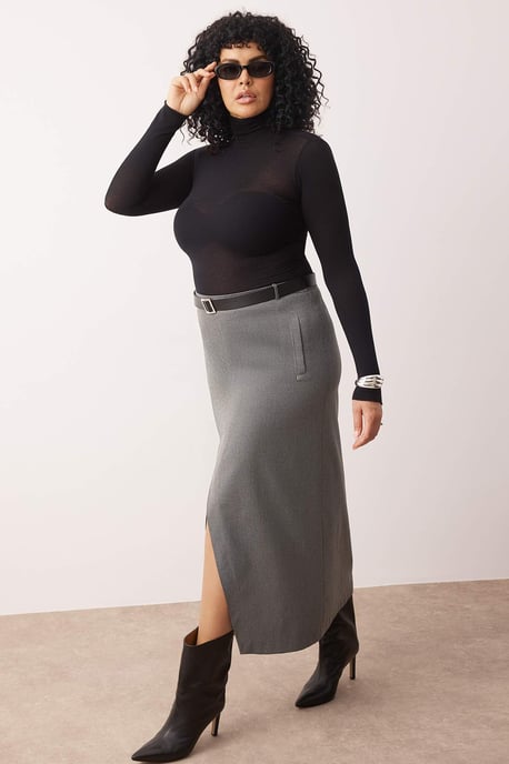 Trendyol Curve Dam Grå Enfärgad Maxi Plus size Kjolar - Image 6