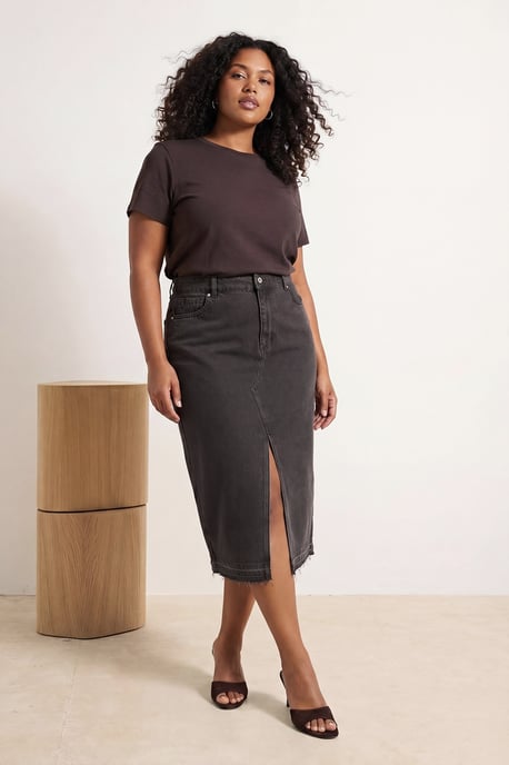 Trendyol Curve Dam Brun Enfärgad Maxi A-linje A-linje Plus size Kjolar - Image 1