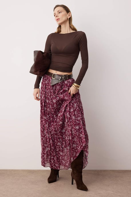 TRENDYOLMİLLA Dames Roze Bloemen Maxi Skater Rokken - Image 2