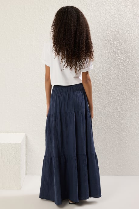 TRENDYOLMİLLA Dames Donkerblauw Effen Maxi Skater Rokken - Image 3