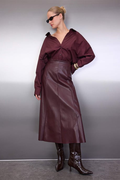 TRENDYOLMİLLA Dames Bordeaux Effen Maxi A-lijn A-lijn Rokken - Image 1