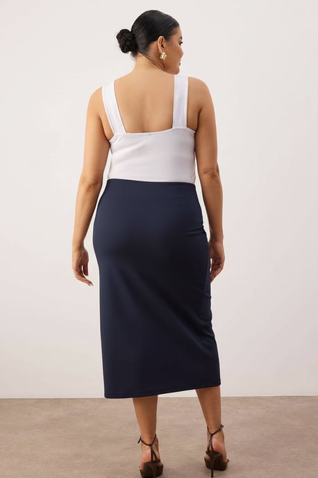 Trendyol Curve Dam Mörkblå Enfärgad Midi Penn kjol Plus size Kjolar - Image 3