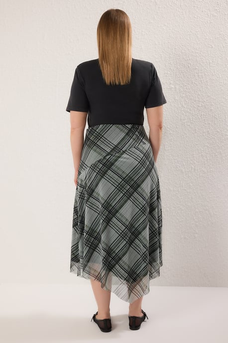 Trendyol Curve Dam Khaki Rutig Midi Asymmetrisk Plus size Kjolar - Image 5