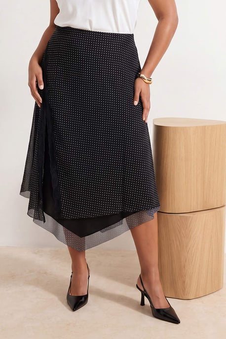 Trendyol Curve Dam Svart Rutig Midi Asymmetrisk Plus size Kjolar - Image 4