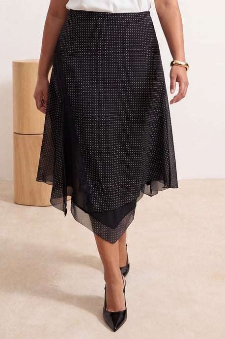 Trendyol Curve Dam Svart Rutig Midi Asymmetrisk Plus size Kjolar - Image 6