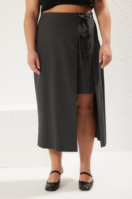 Trendyol Curve Dam Grå Enfärgad Midi A-linje Plus size Kjolar - Image 2