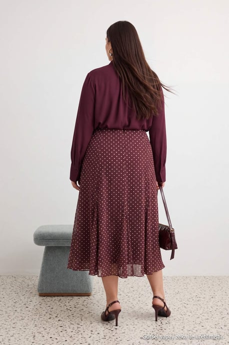 Trendyol Curve Dam Brun Prickig Midi Skater Plus size Kjolar - Image 6